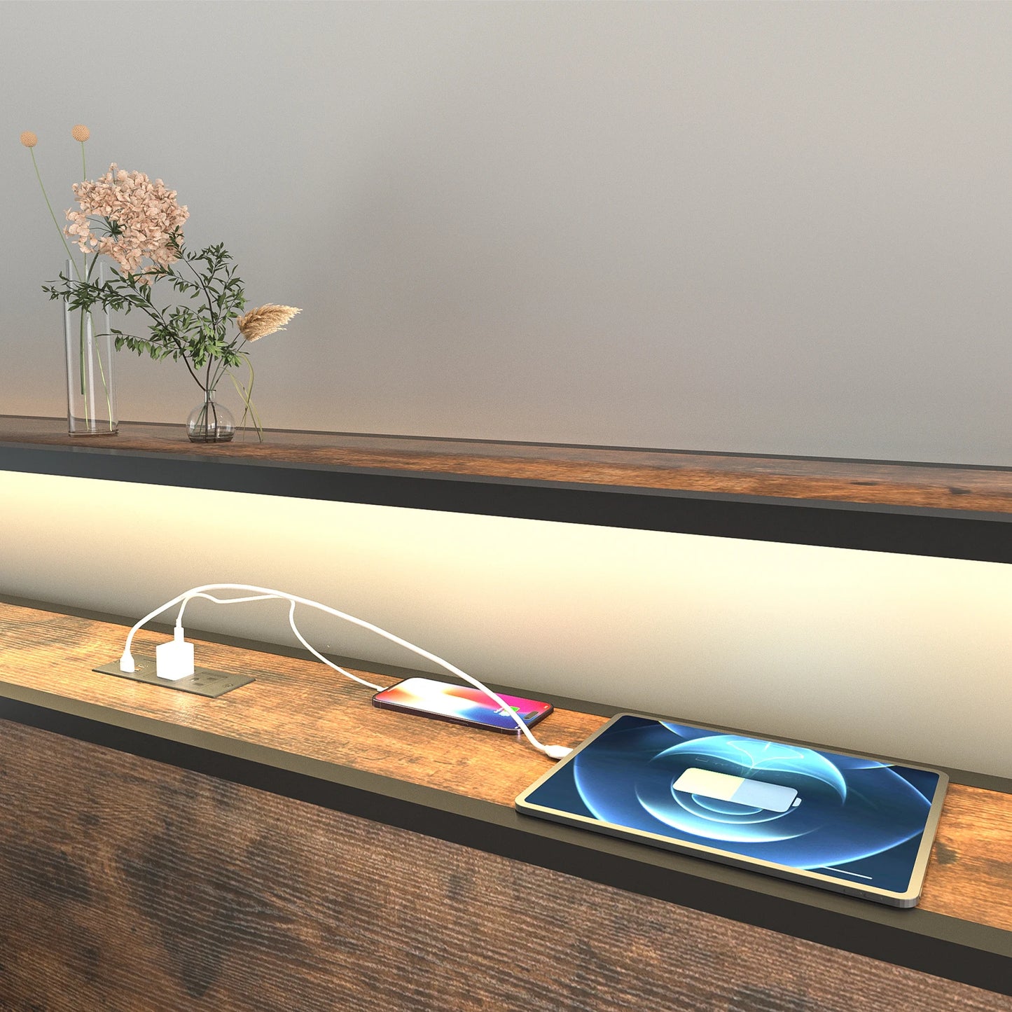 Bed Frame with Charging Station and LED Lights