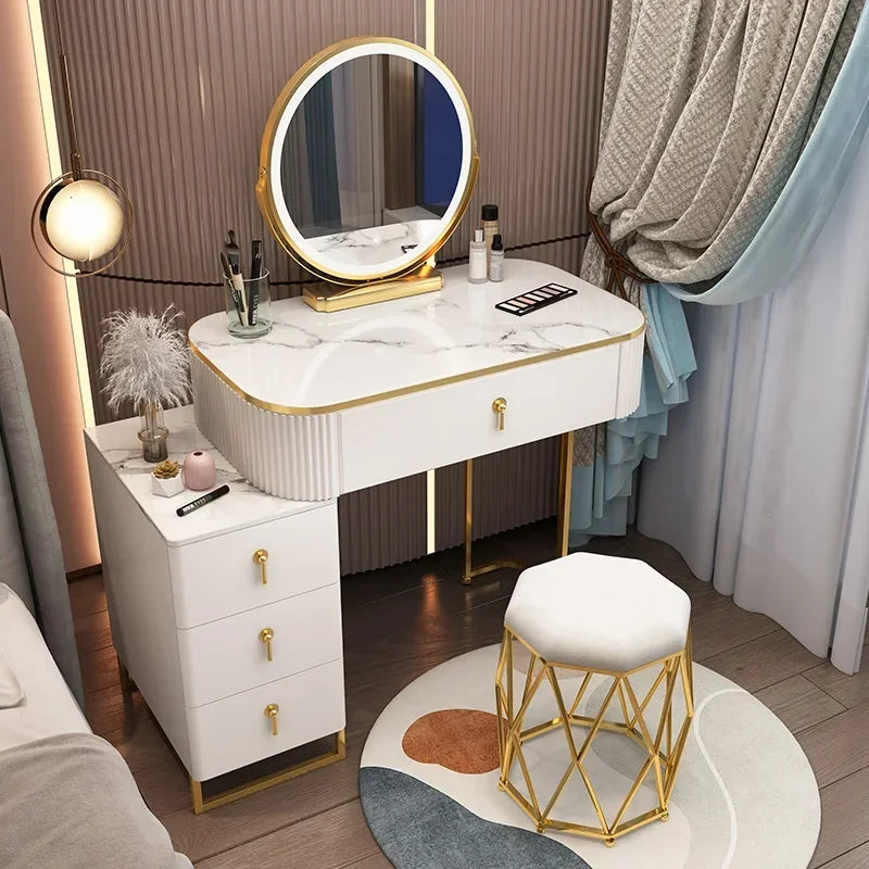 Classic Elegant Vanity Table – Luxury Nordic Makeup Desk with Mirror & Stool