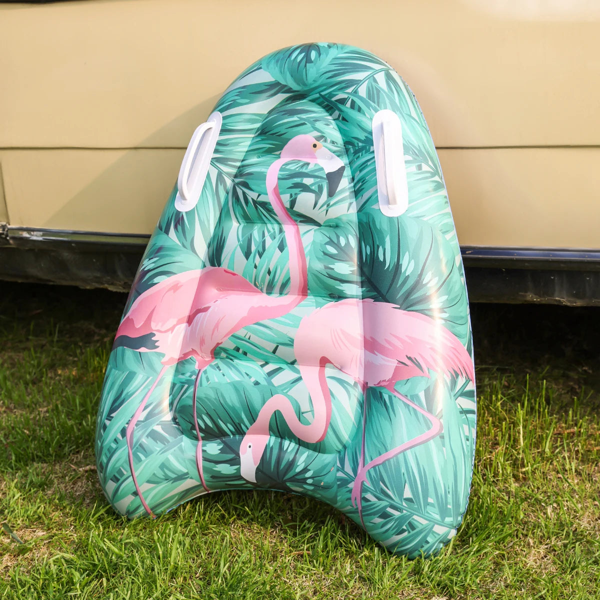 Inflatable body boards with handles for water slides