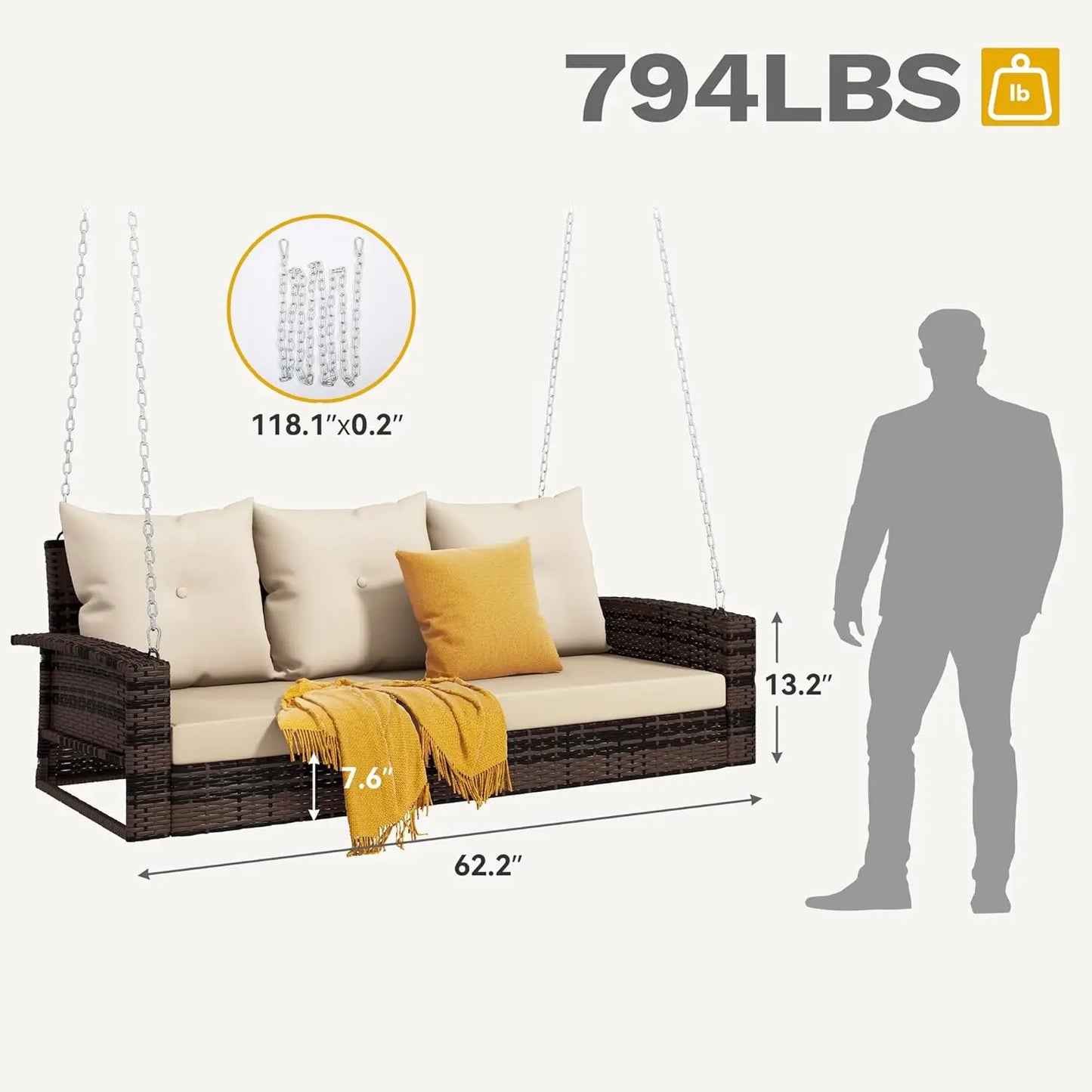 3‑Seater Wicker Porch Swing