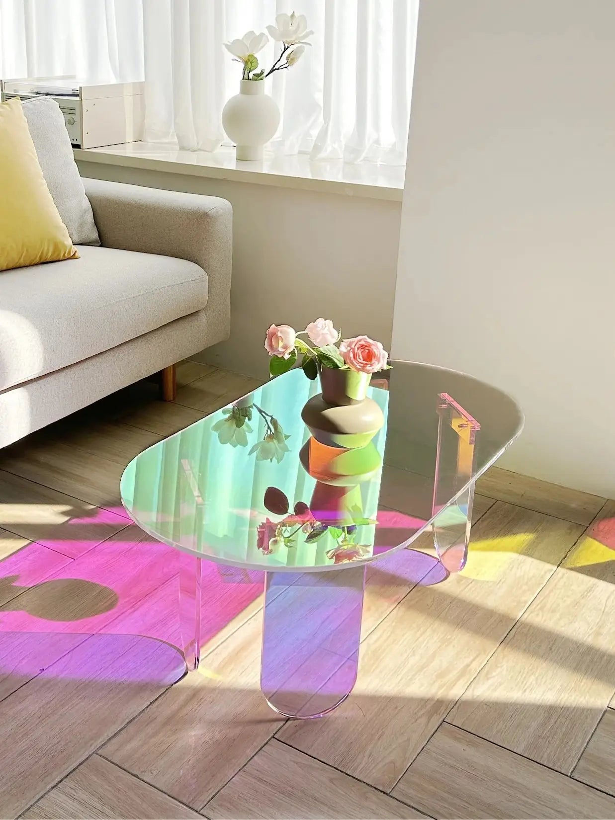 Iridescent Acrylic Coffee Table – Shatterproof Oval Design