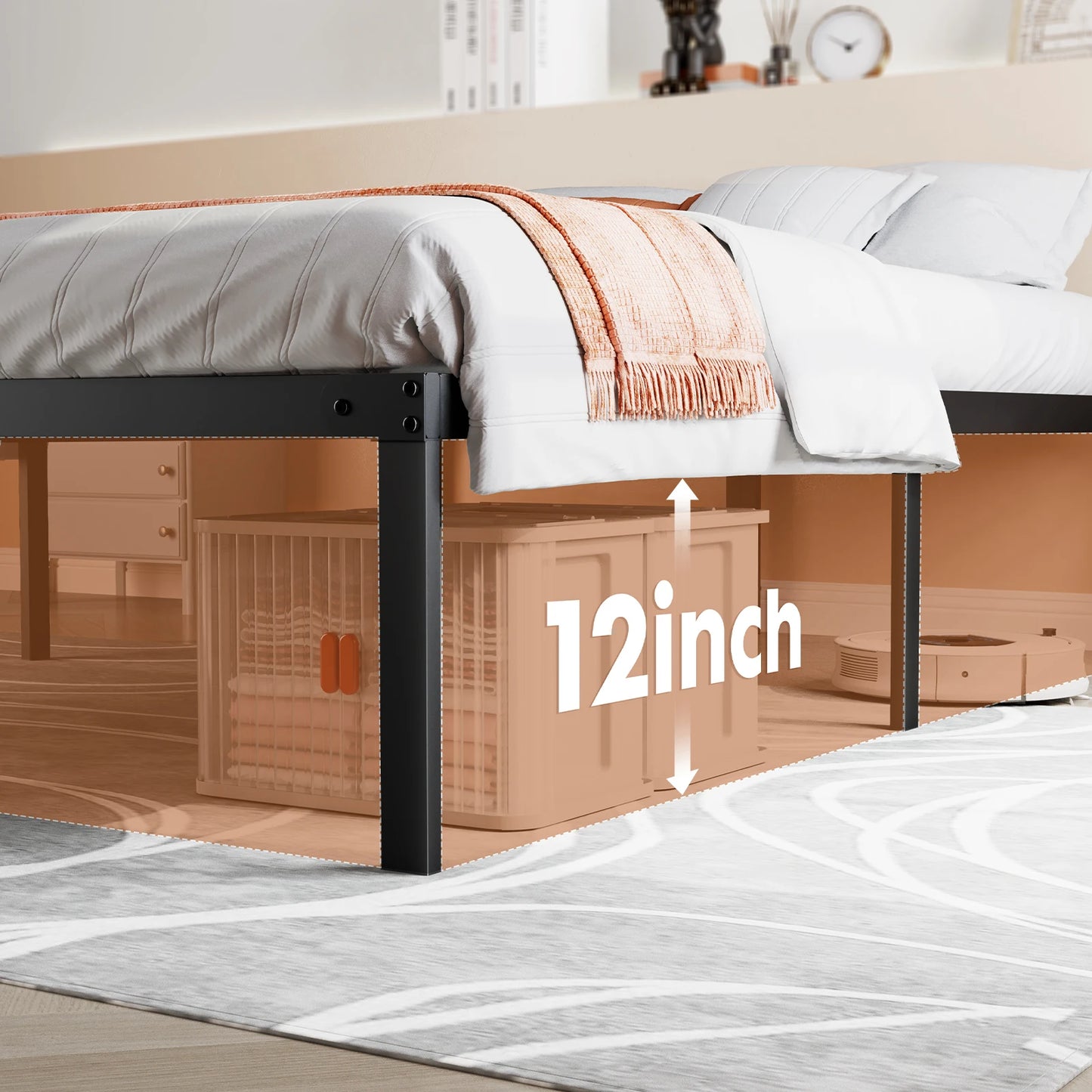 Metal Bed Frame with Storage Space