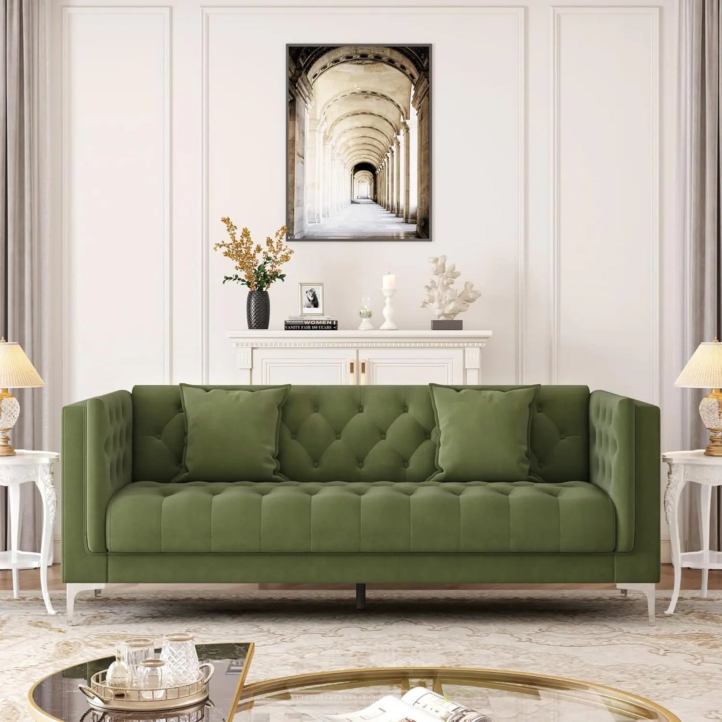 Button Tufted Leather Sofa