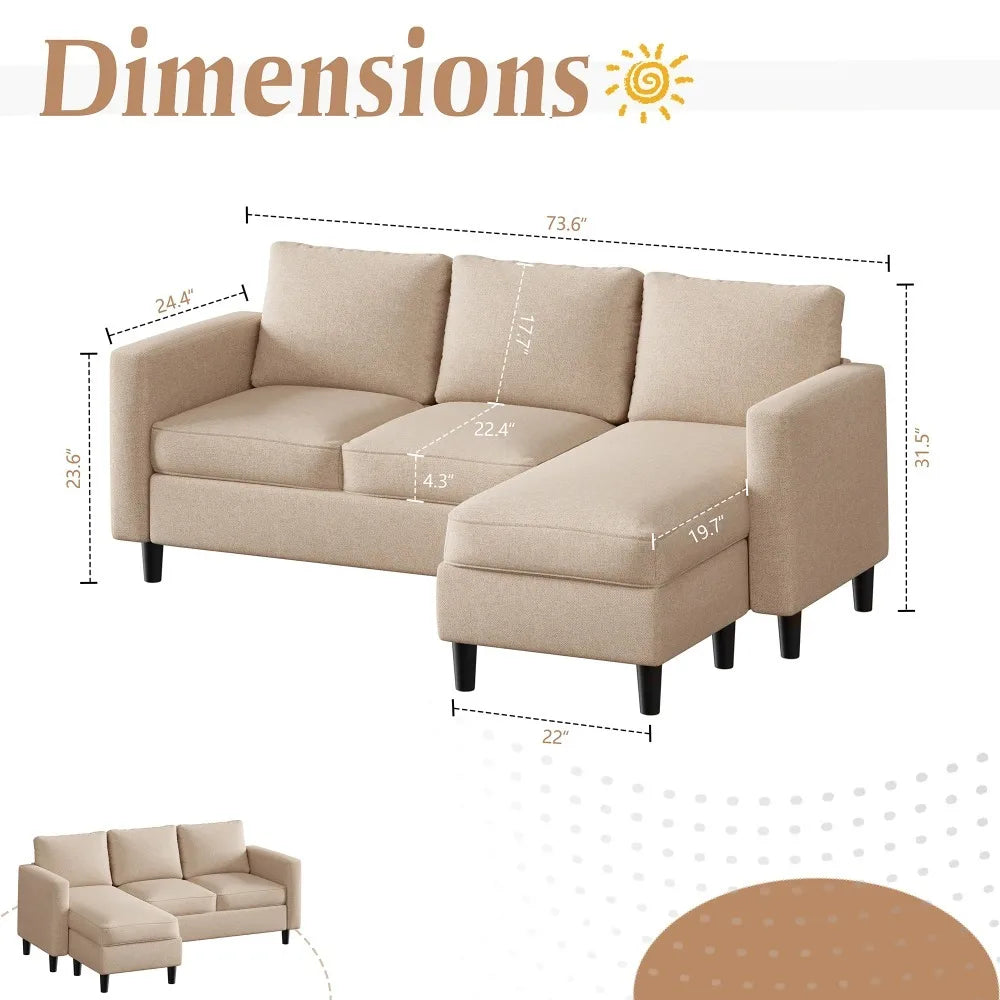 Compact L-Shaped Linen Sofa
