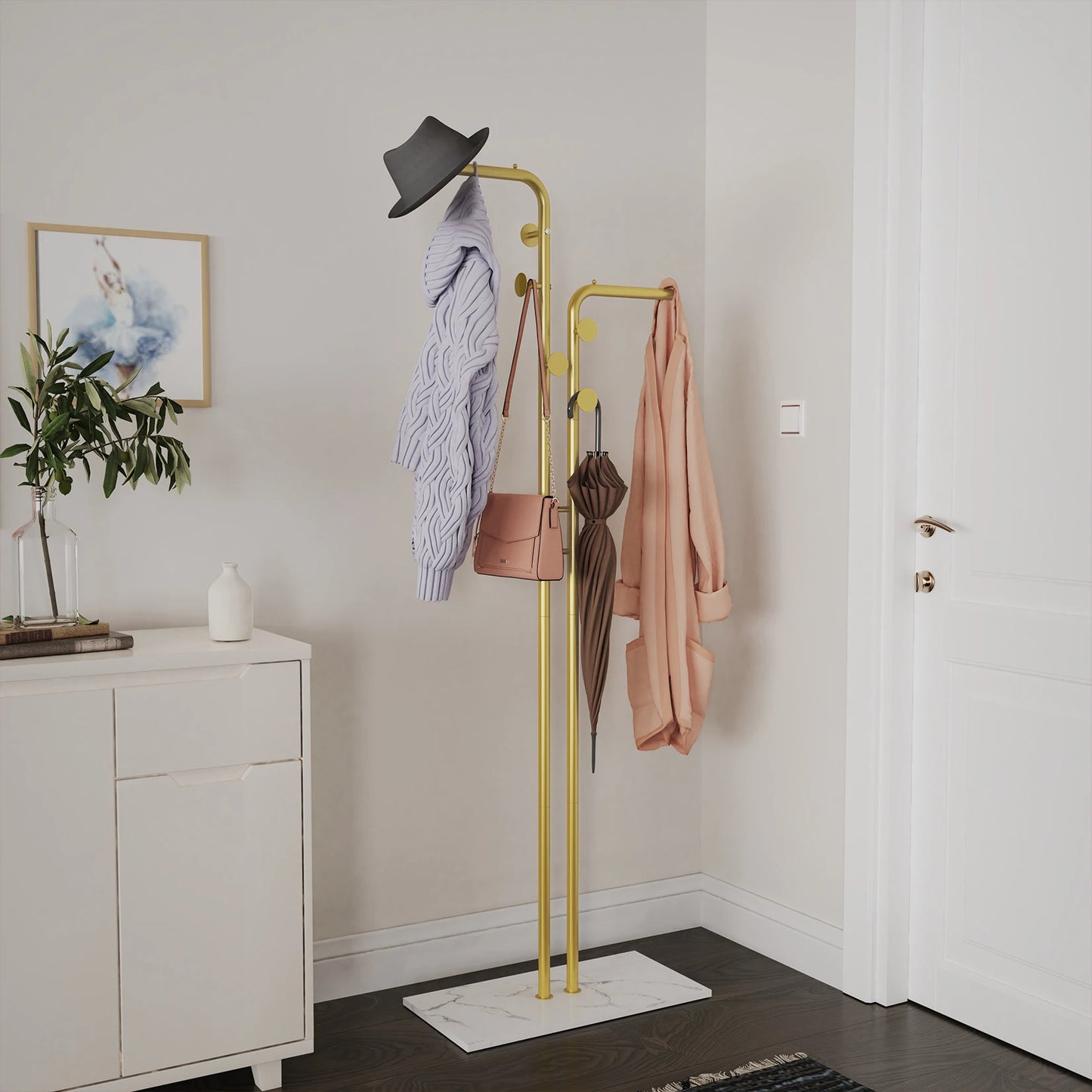 Heavy Duty Dual-Pole Clothes Rack with Stone Base