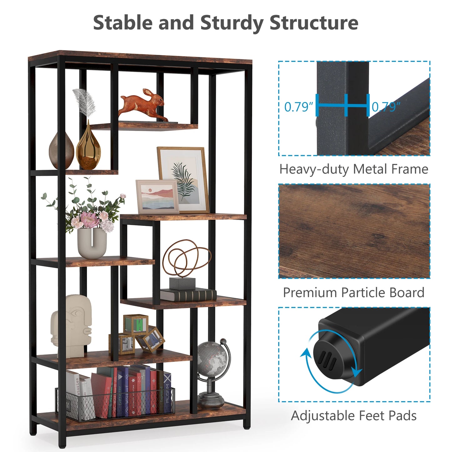 Staggered 8‑Tier Bookcase