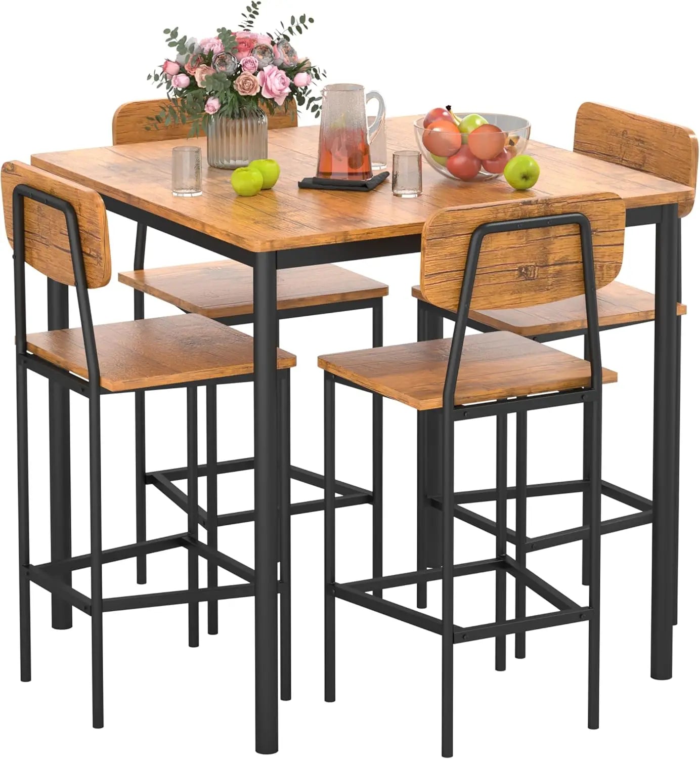 4-Person Industrial Dining Table Set