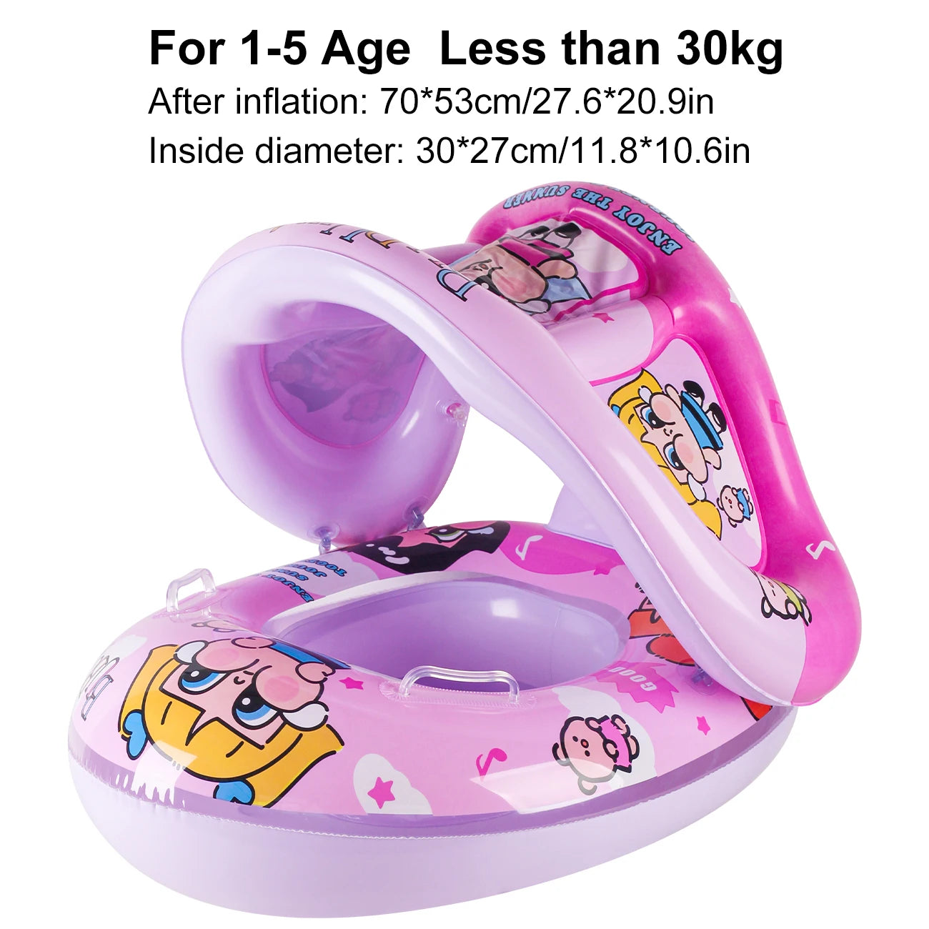 Booster swim float with seat and canopy and inflatable swim ring