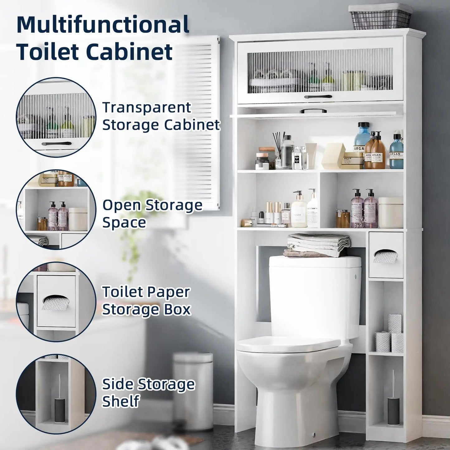 Over the Toilet Storage Cabinet with Glass Door