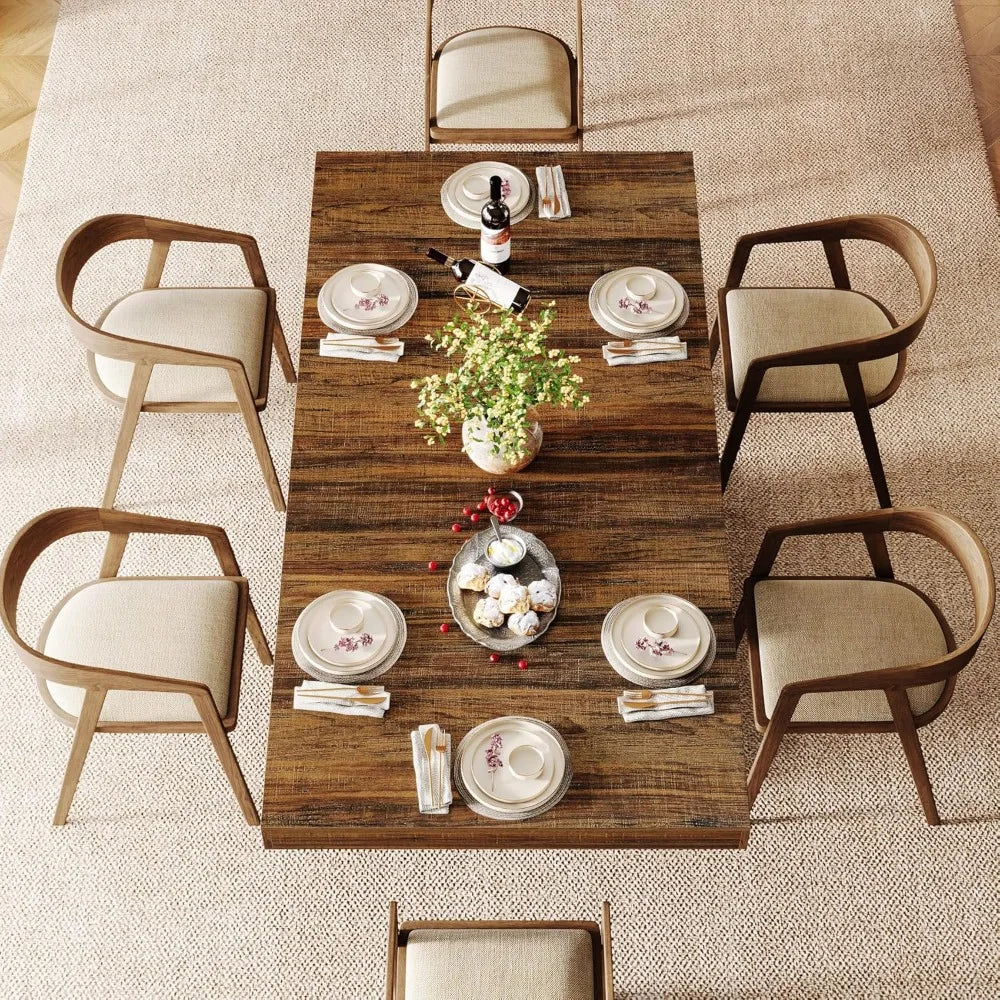 63'' Farmhouse Rectangular Dining Table – Modern Wooden Table with Geometric Base for 4–6 People