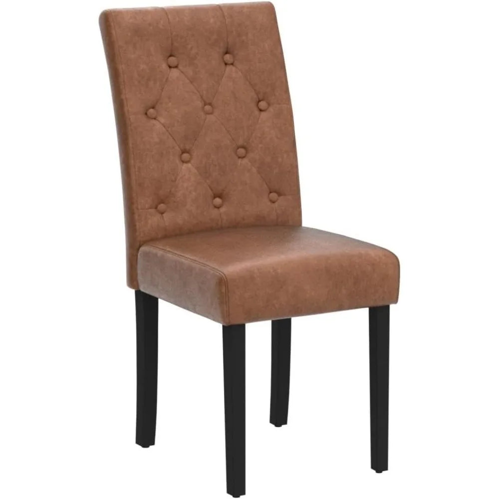 Set of 6 Leather Dining Chairs – Tufted Modern Design with Wood Legs