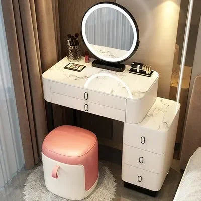Simple Nordic Vanity Table – Classic Makeup Desk with Mirror & Stool