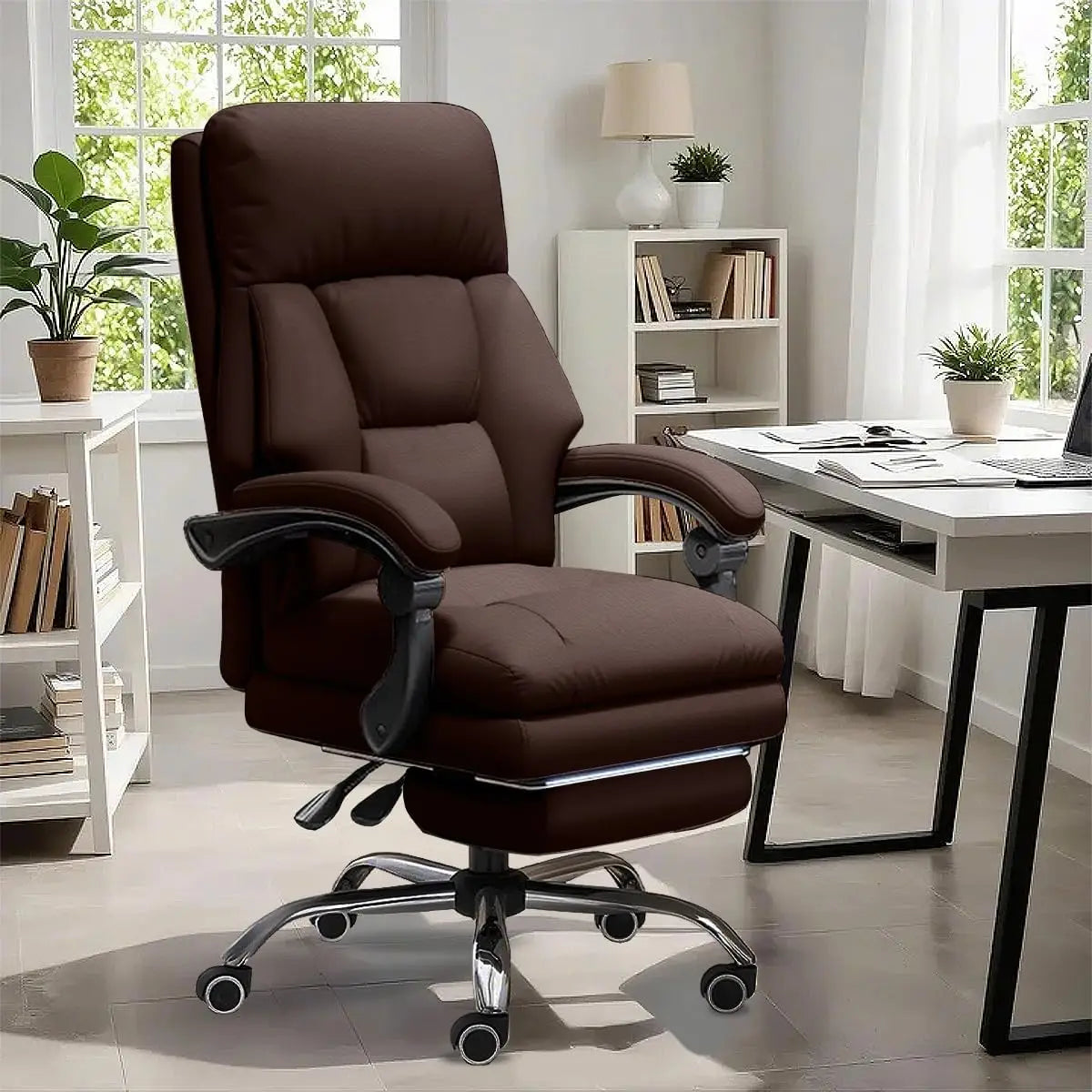Ergonomic Leather Executive Office Chair with Footrest