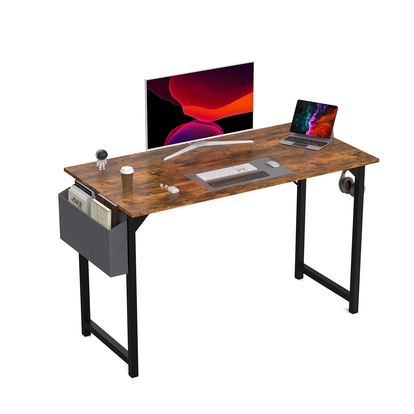 Modern Computer Desk with Side Bag and Headphone Hook