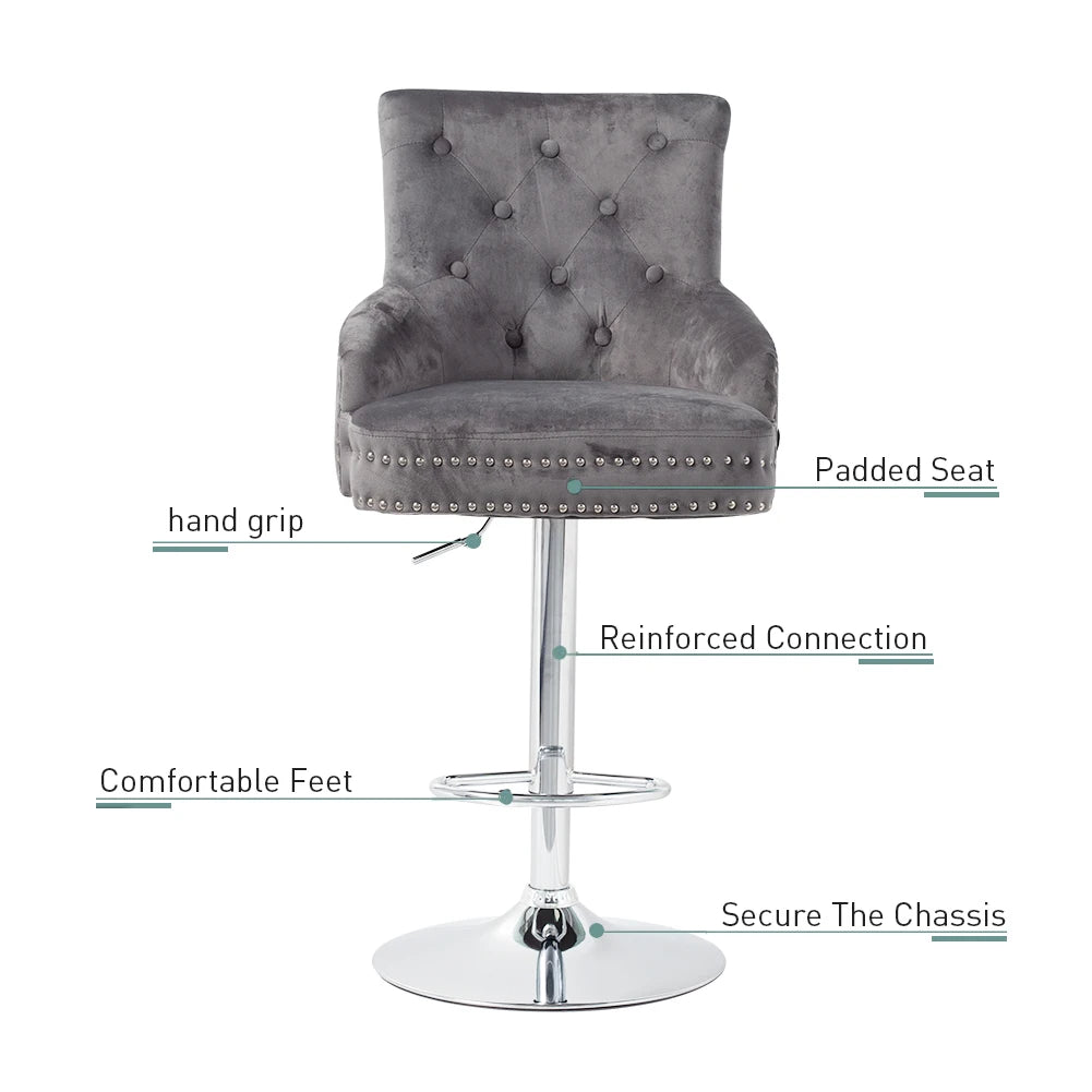 Adjustable Velvet Lion Knocker Bar Stool