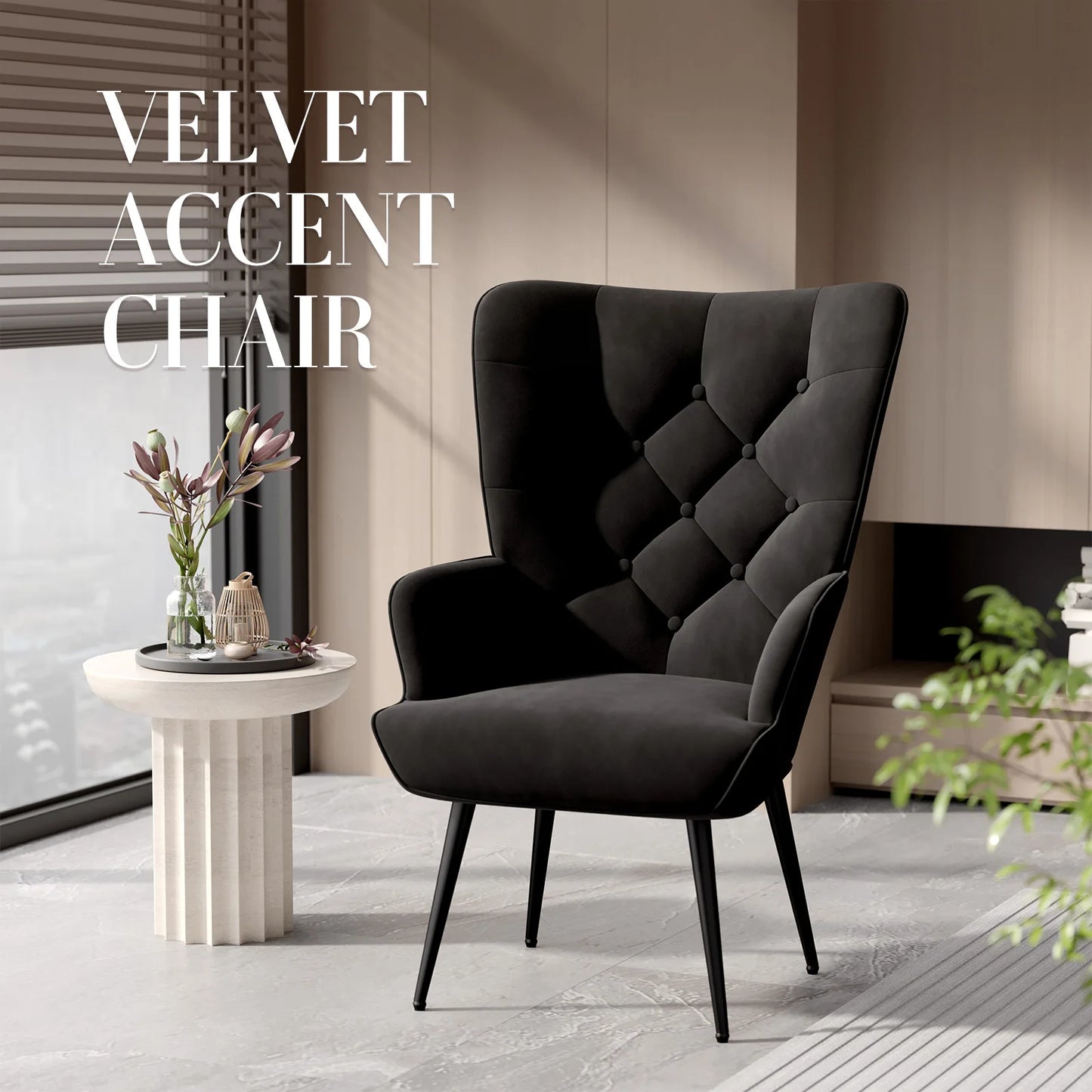 Velvet High Back Armchair