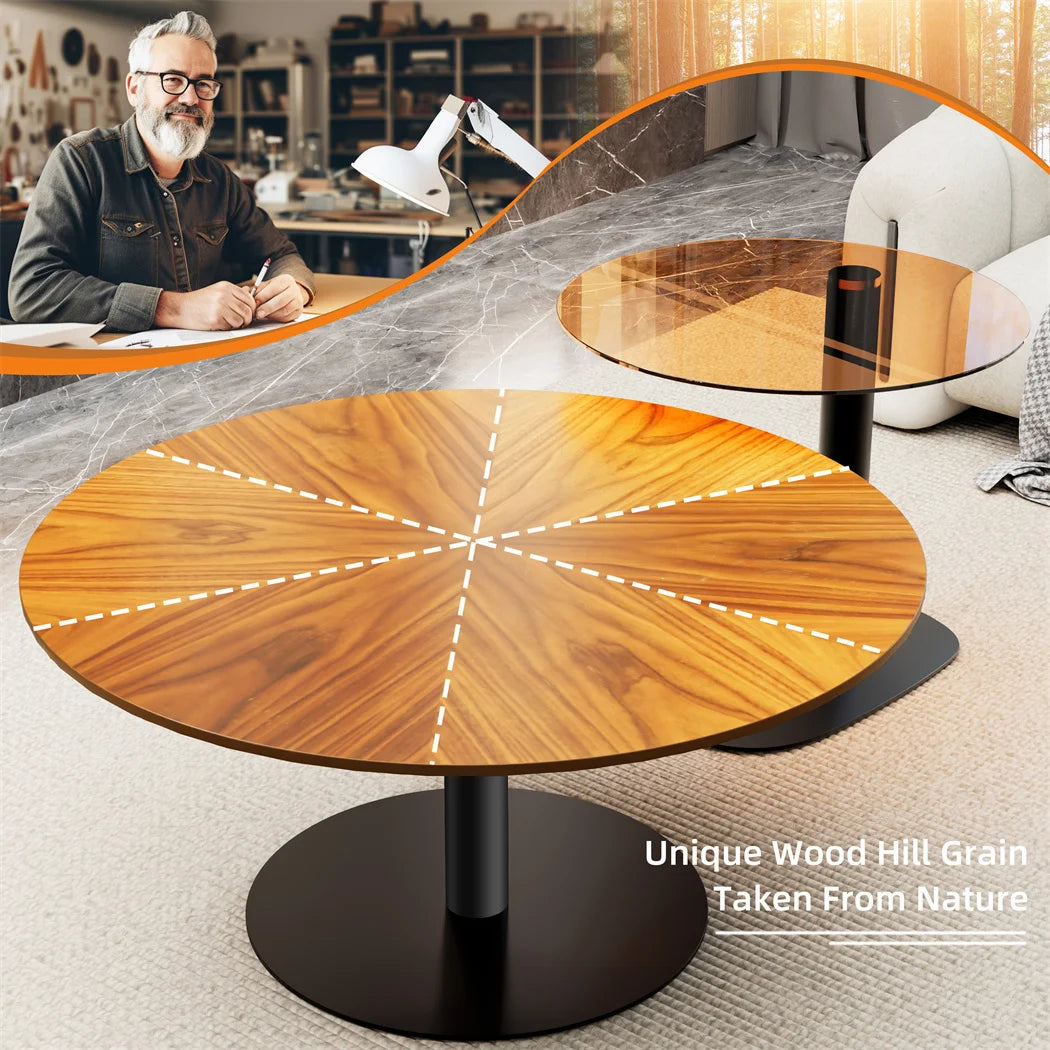 Round Wood Coffee Table Set