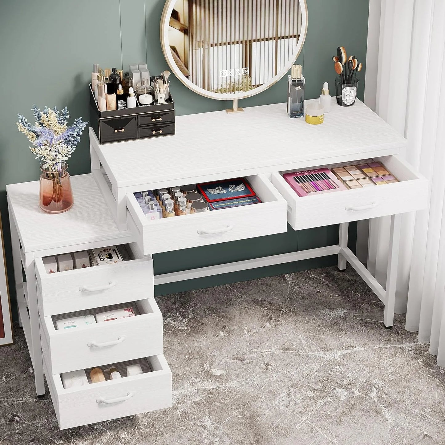 White 5‑Drawer Vanity Desk