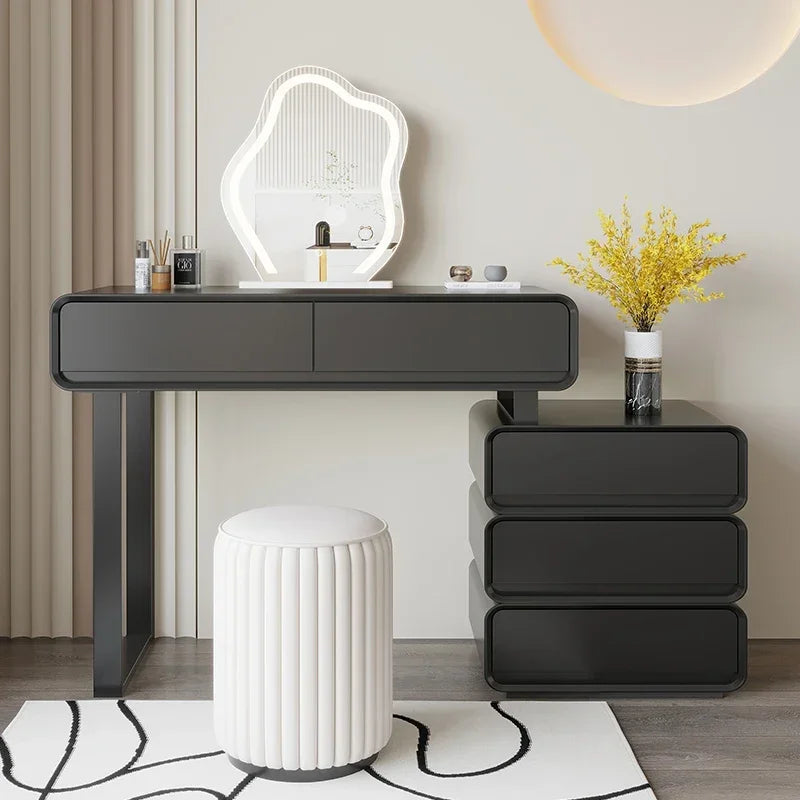 Black Vintage Vanity Table – Classic Makeup Desk with Mirror & Stool