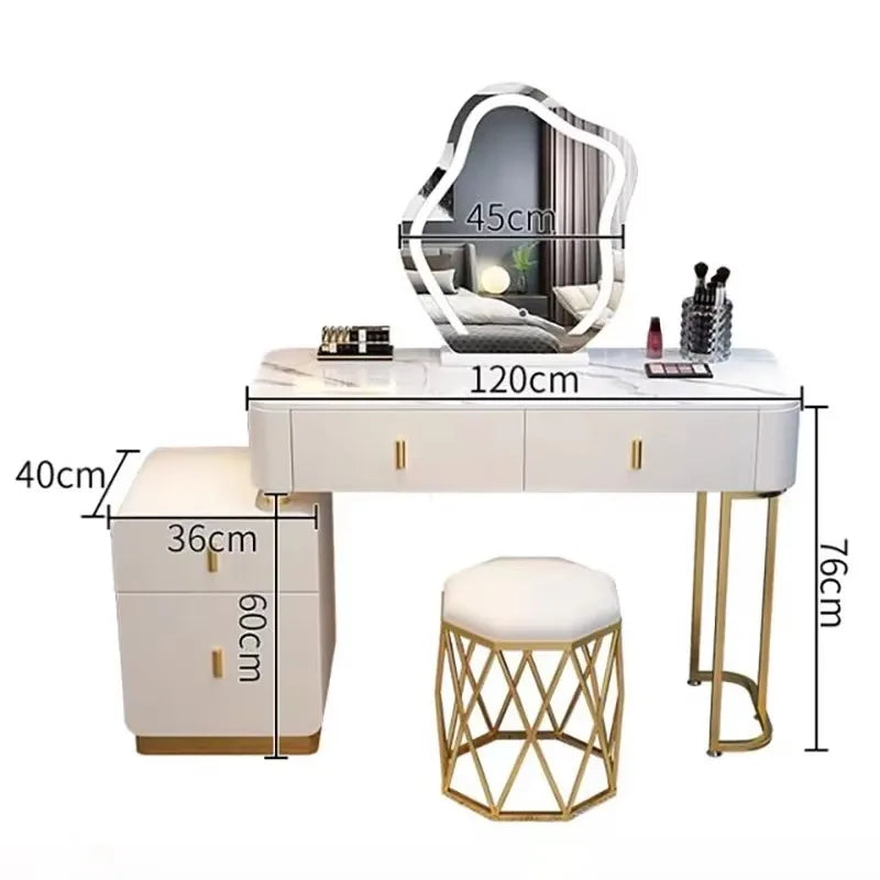Modern Luxury Vanity Table – Vintage European Makeup Desk with Mirror & Stool
