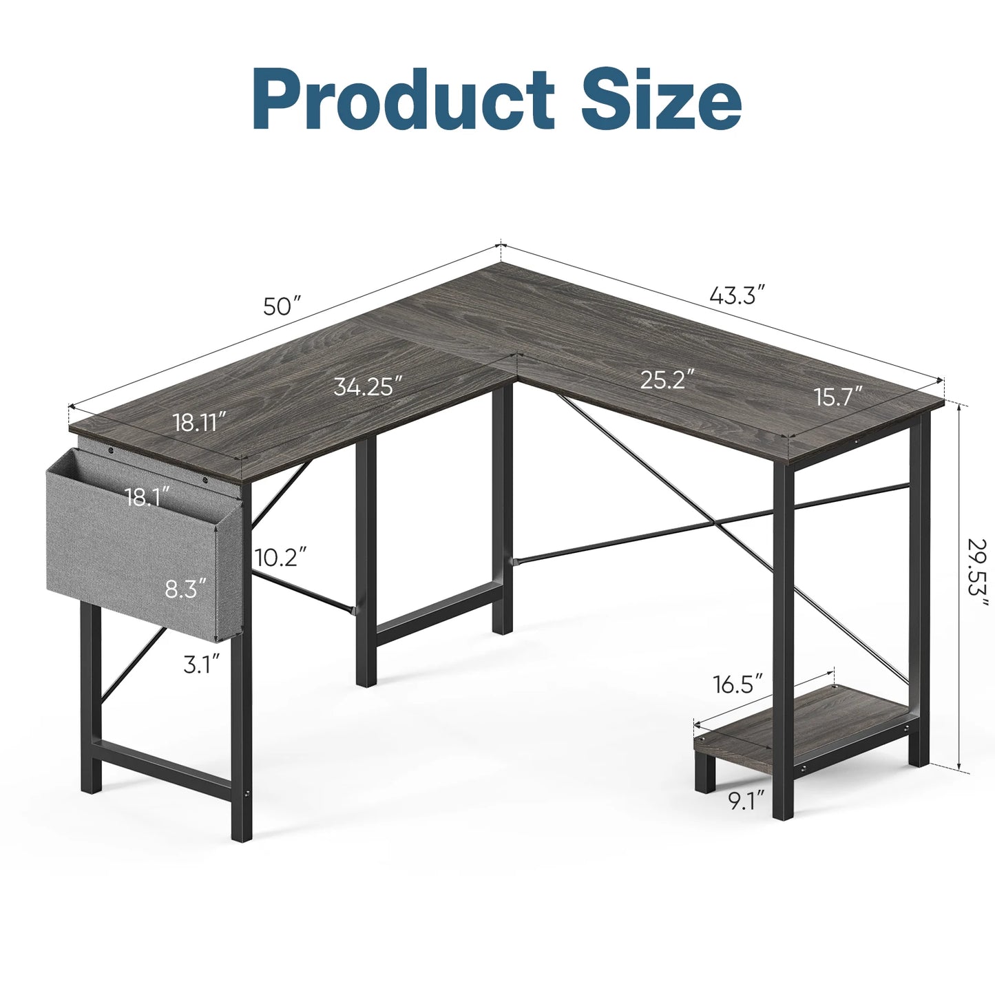 50-Inch Gaming Corner Desk with CPU Storage Shelf