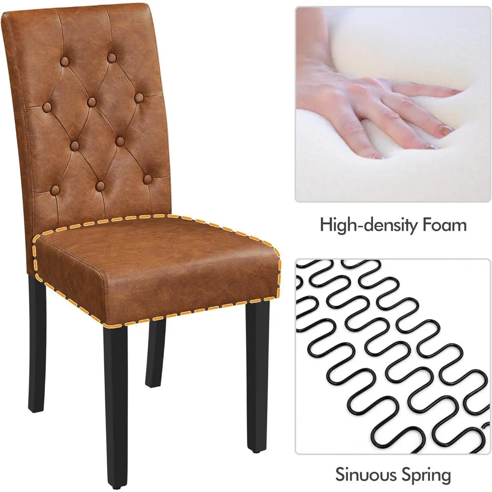 Set of 6 Leather Dining Chairs – Tufted Modern Design with Wood Legs
