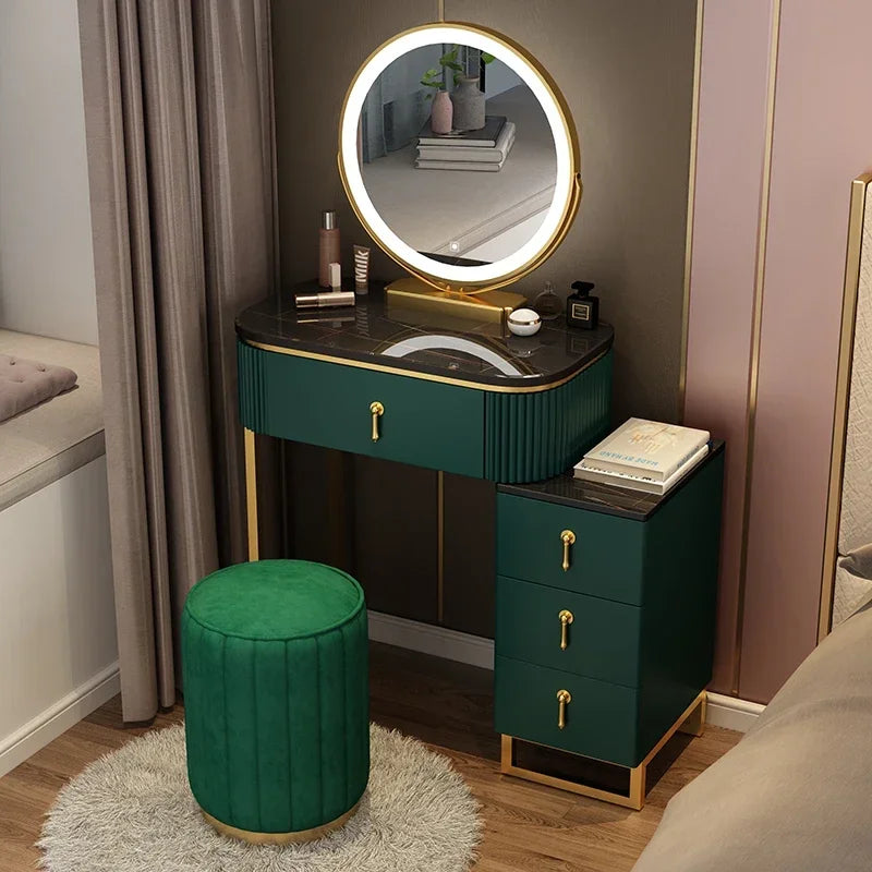 Simple Elegant Vanity Table – Nordic Vintage Makeup Desk with Mirror & Stool