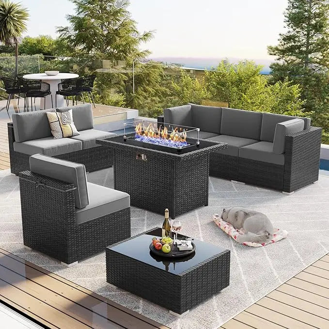 Outdoor Rattan Fire Pit Set