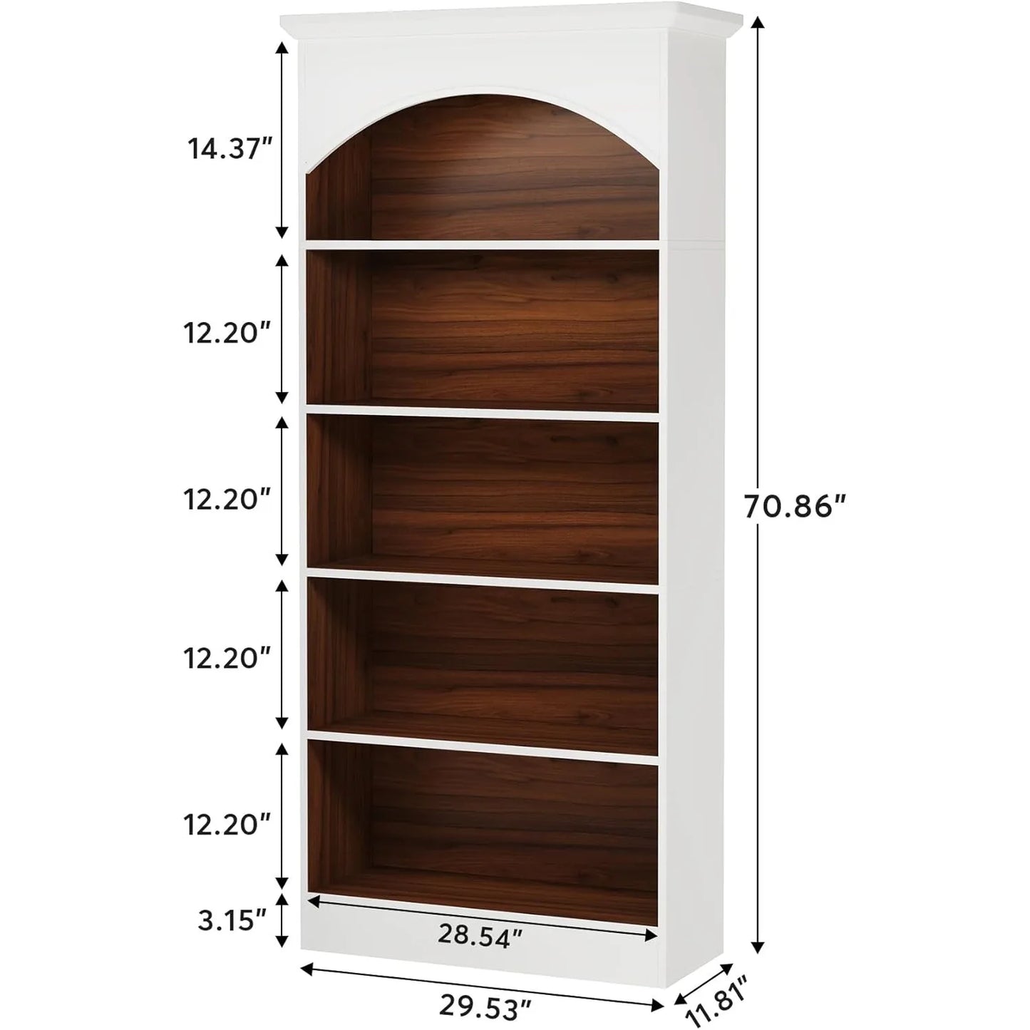 Tall White 5-Shelf Bookcase