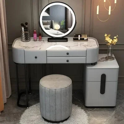 Nordic Vanity Table – Classic European Makeup Desk with Mirror & Stool