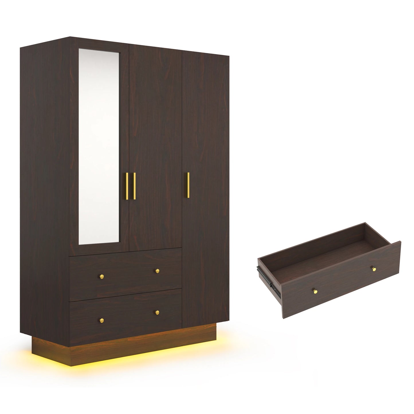 Modern wooden wardrobe with hanging rod for bedroom