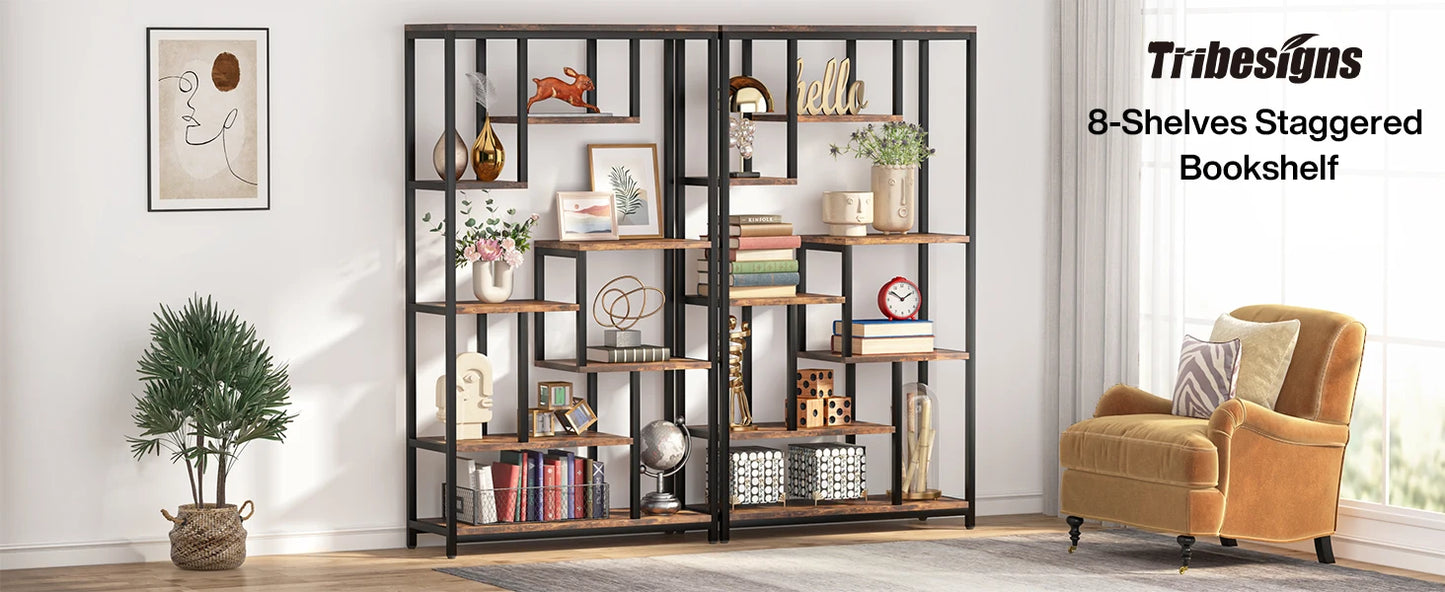 Staggered 8‑Tier Bookcase