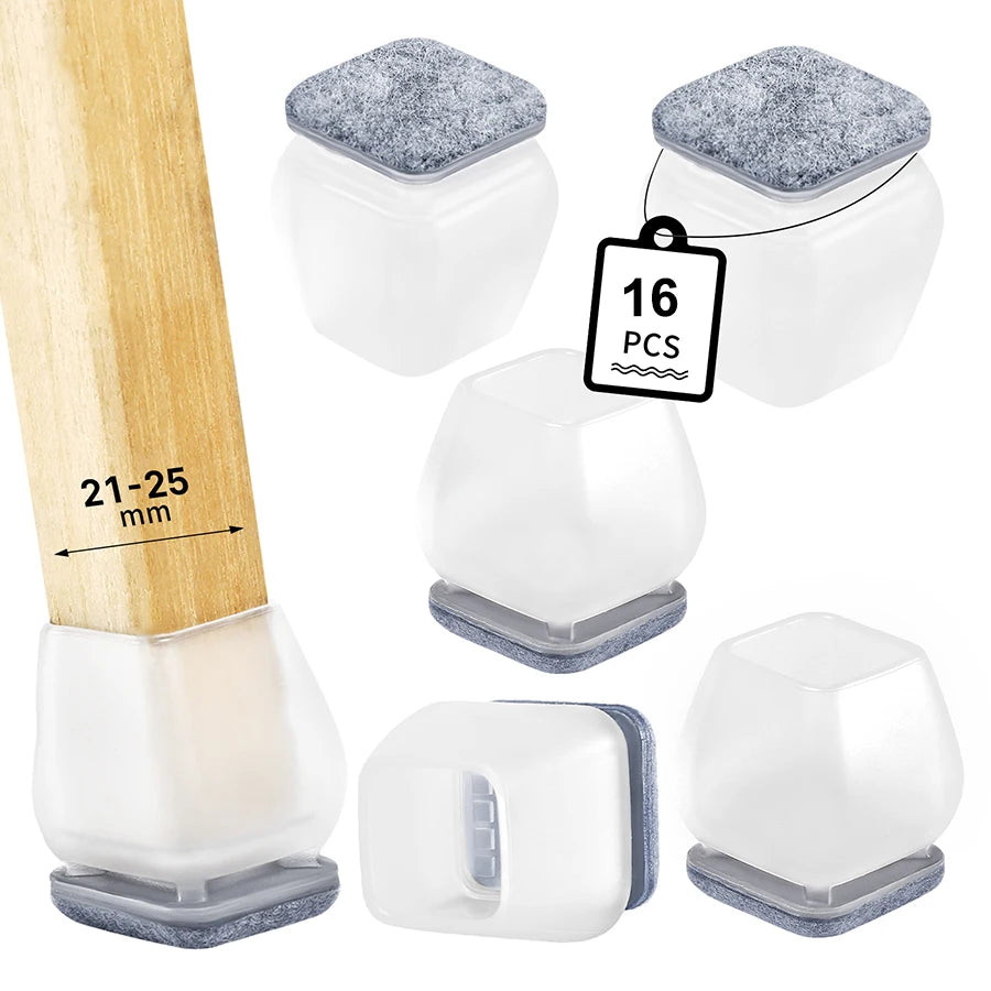 Grey Chair Leg Floor Protectors with Felt Pads (16PCS)
