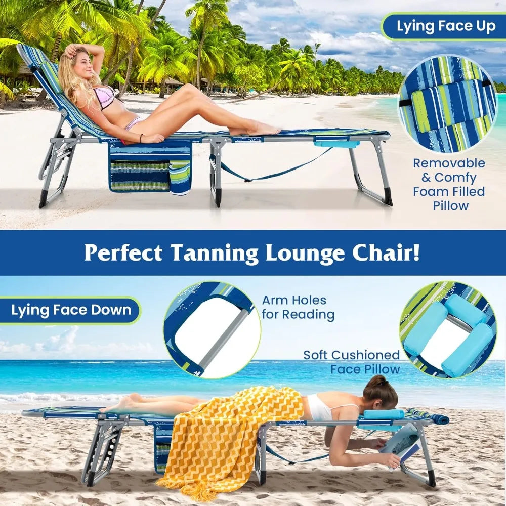 400LBS Folding Tanning Chair – Face Down Sun Lounger with Arm Holes