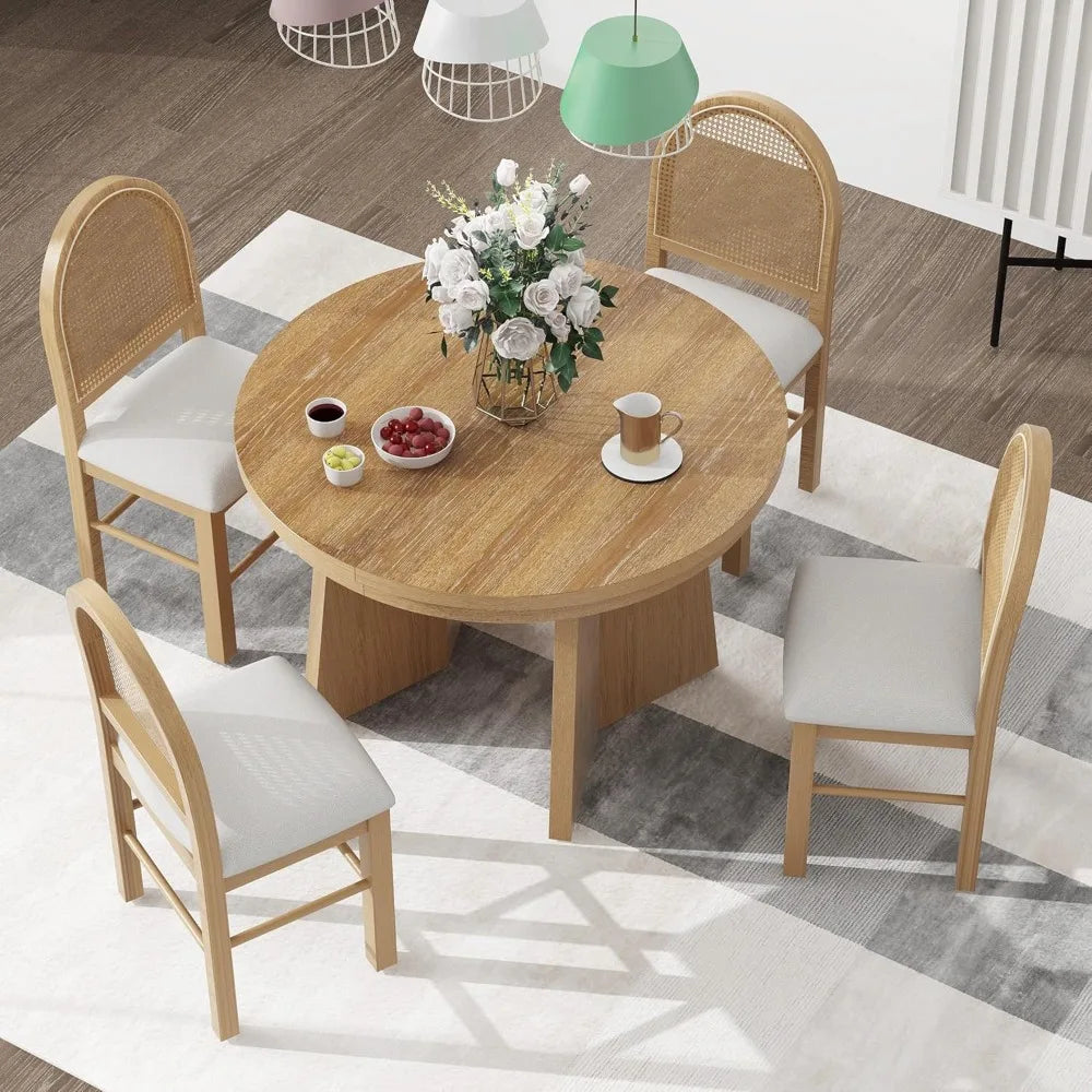 5-Piece Retro Dining Set with Extendable Table