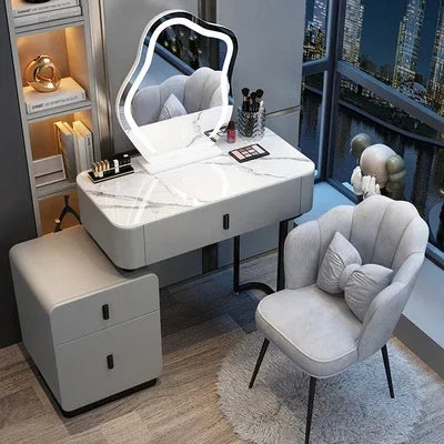 Modern Luxury Vanity Table – Vintage European Makeup Desk with Mirror & Stool
