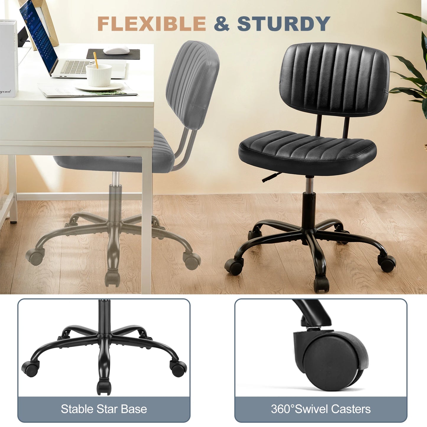 Armless Office Desk Chair with Lumbar Support
