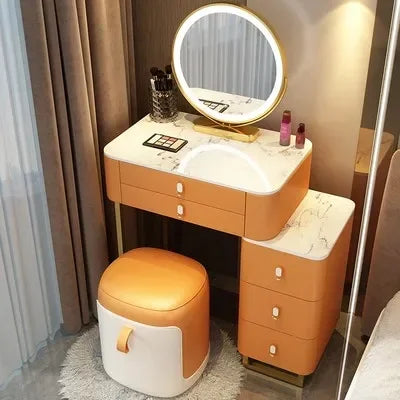 Simple Nordic Vanity Table – Classic Makeup Desk with Mirror & Stool