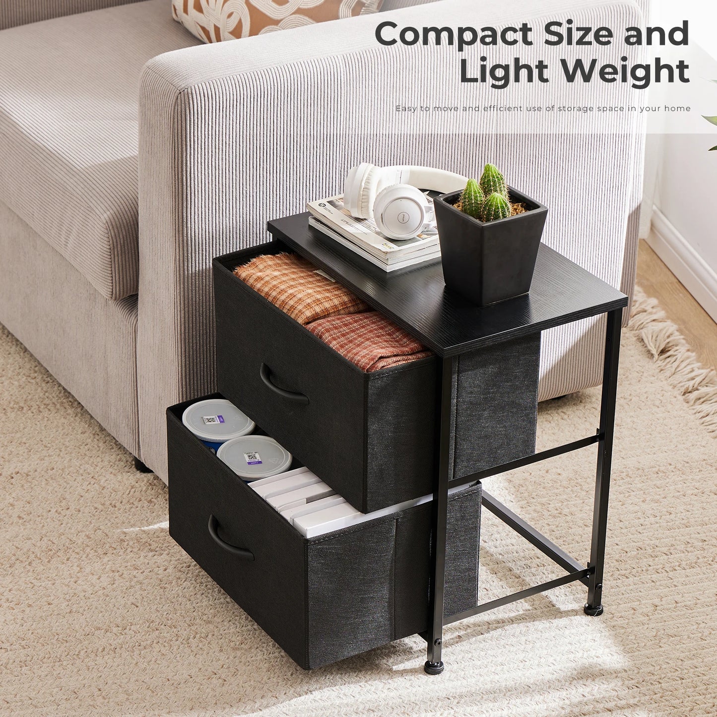 Set of 2 Living Room Cabinets with Fabric Drawers