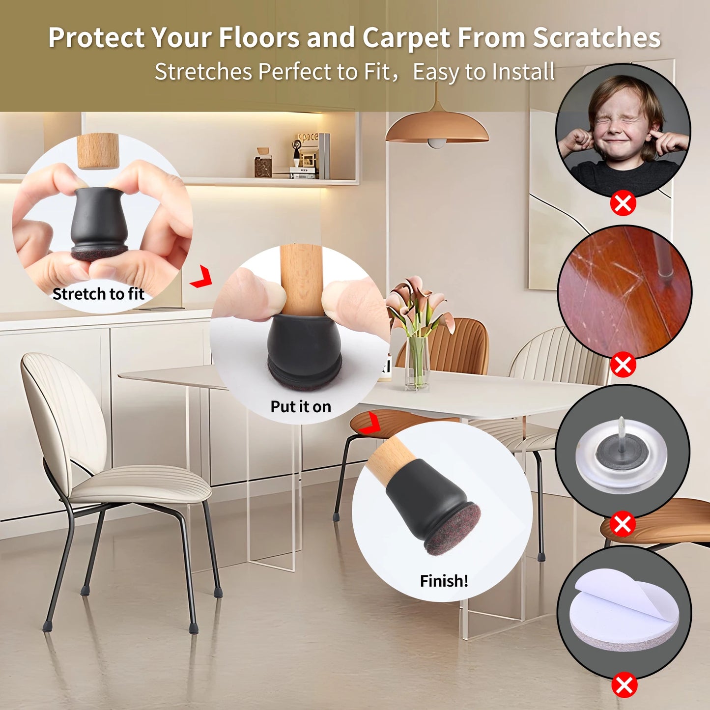 Chair Leg Floor Protectors with Felt Pads
