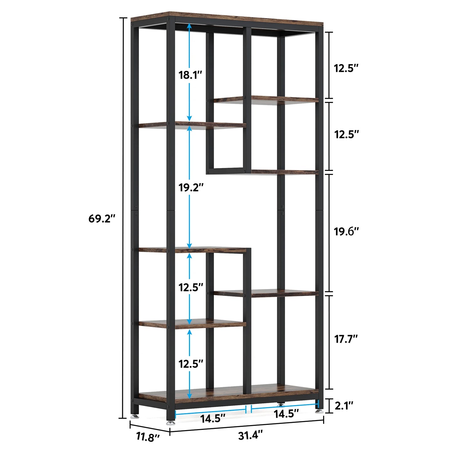 Staggered 8‑Tier Bookcase