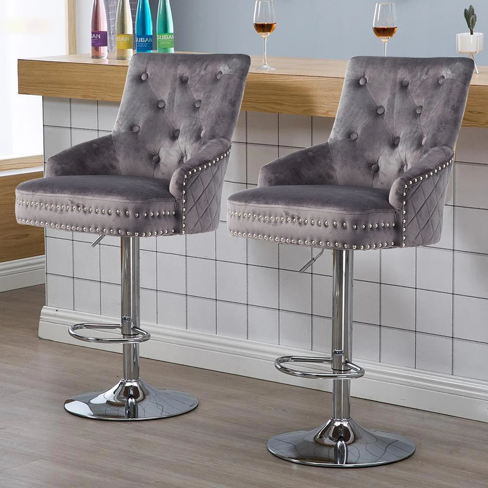 Adjustable Velvet Lion Knocker Bar Stool