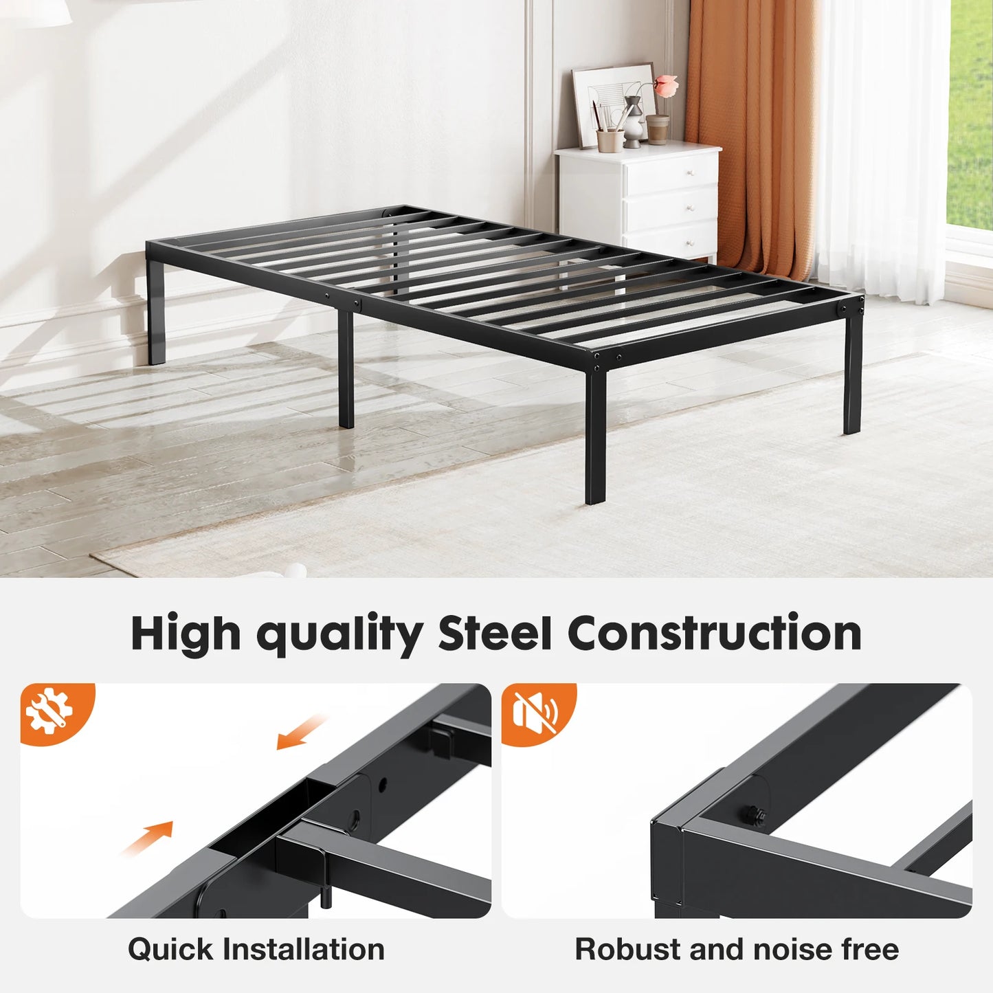 Metal Bed Frame with Storage Space