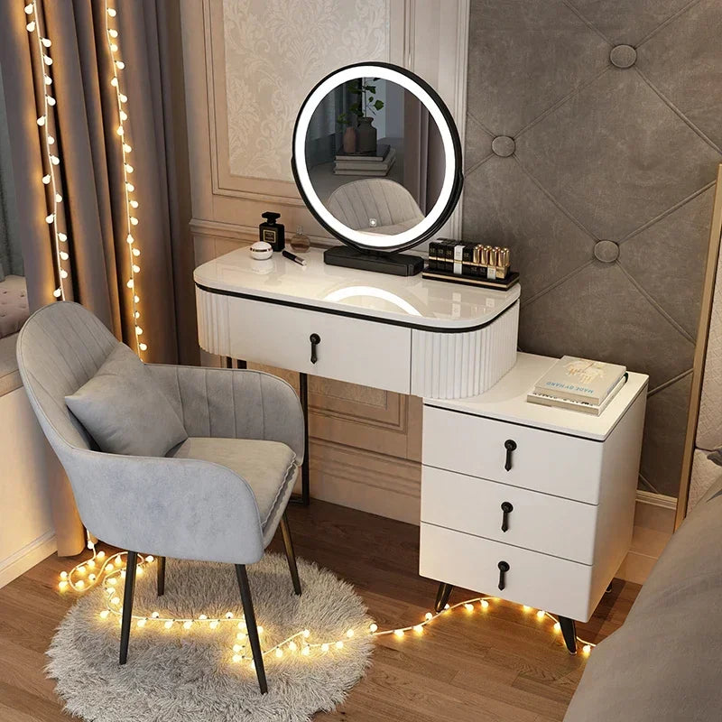 Adjustable Modern Vanity Table – Elegant European Makeup Desk with Mirror & Stool