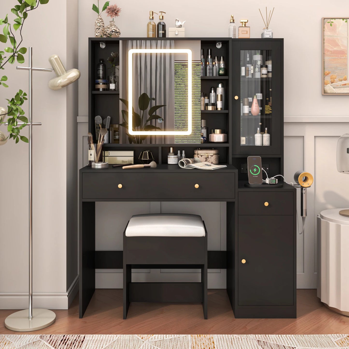 Large white dressing table set with dressing chair