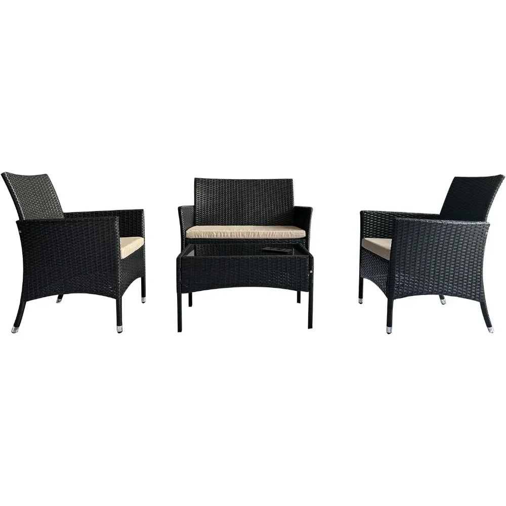 4-Piece Outdoor Wicker Sofa Set with Chairs and Coffee Table
