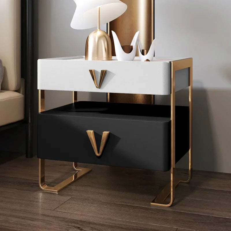 Elegant Nordic Nightstand – Trendy Bedside Table with Storage and Carved Detailing
