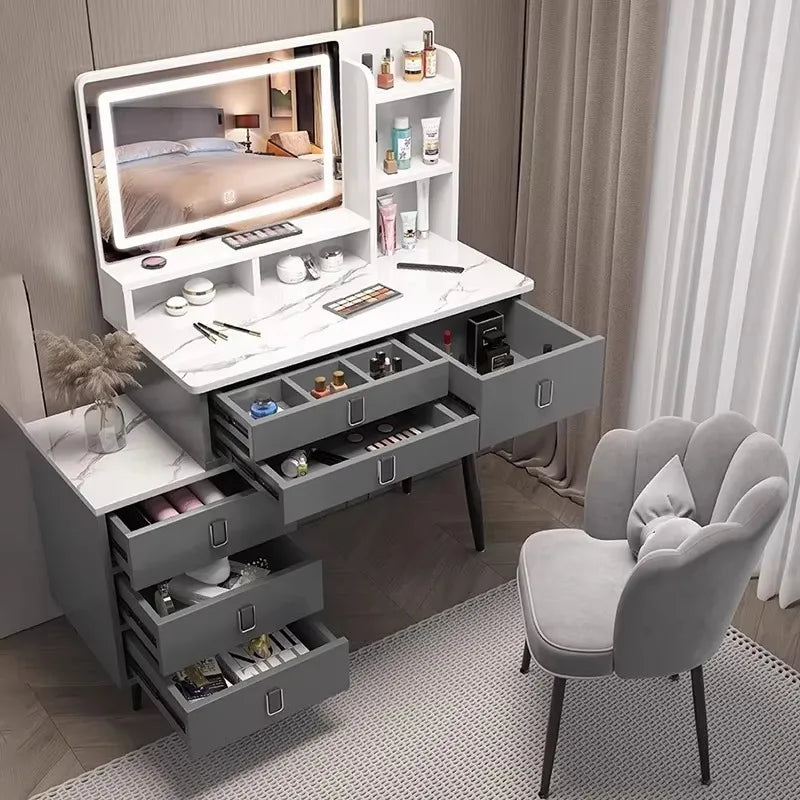 Modern Nordic Vanity Table – Classic Makeup Desk with Mirror & Stool