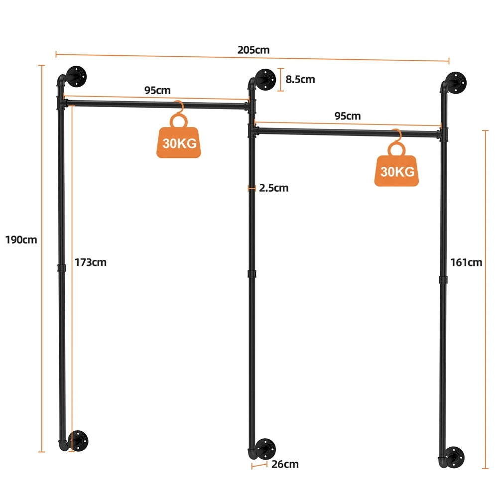 Industrial Wall Clothes Rod