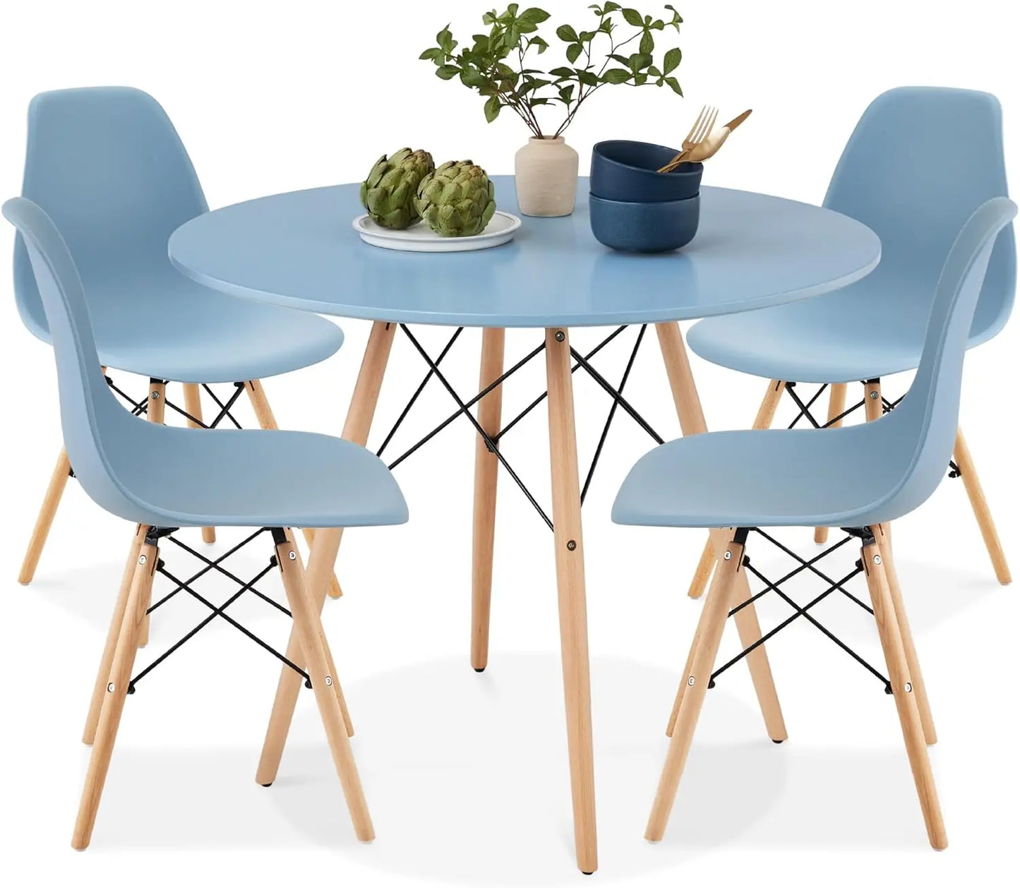 5-Piece Dining Set – Compact Mid-Century Table with 4 Plastic Chairs